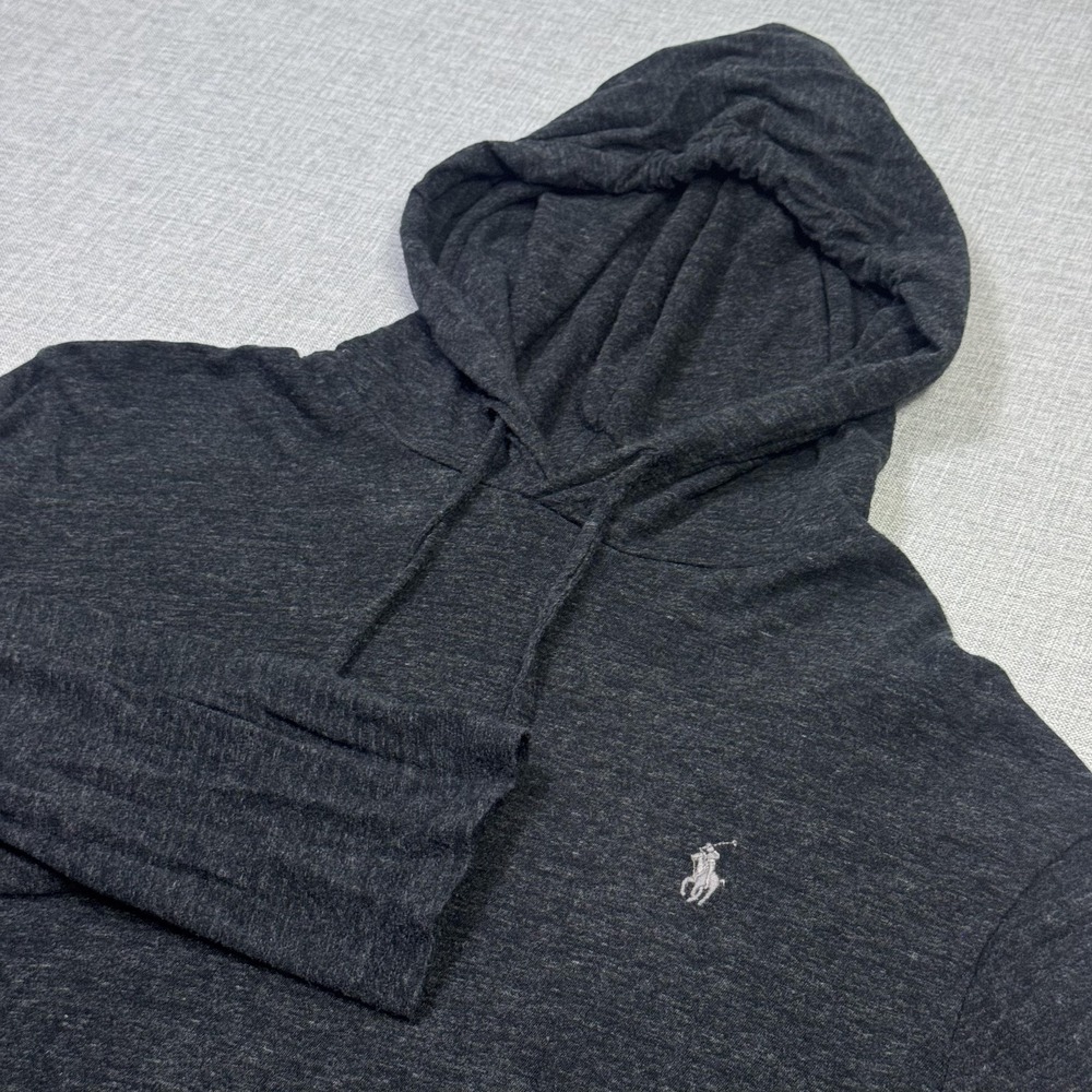 Polo Ralph Lauren Hoodie Sweatshirt Mens L Gray Lightweight Pullover Long Sleeve